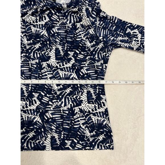 ST. JOHN Navy Blue Abstract Leaf Floral Boat Neck 3/4 Sleeve Rayon Blend MEDIUM - Picture 6 of 15